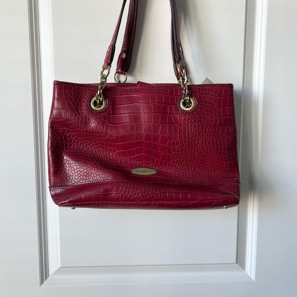 Liz Claiborne Burgundy Crocodile-Embossed Shoulder Bag